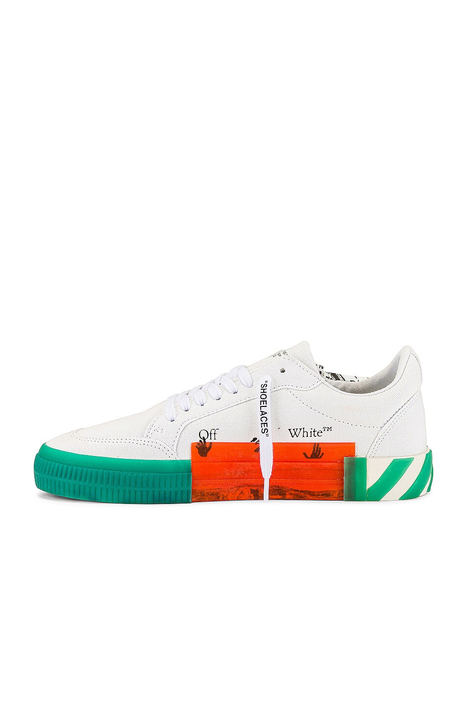 OFF-WHITE Low Vulcanized Canvas Sneaker in White & Green | FWRD