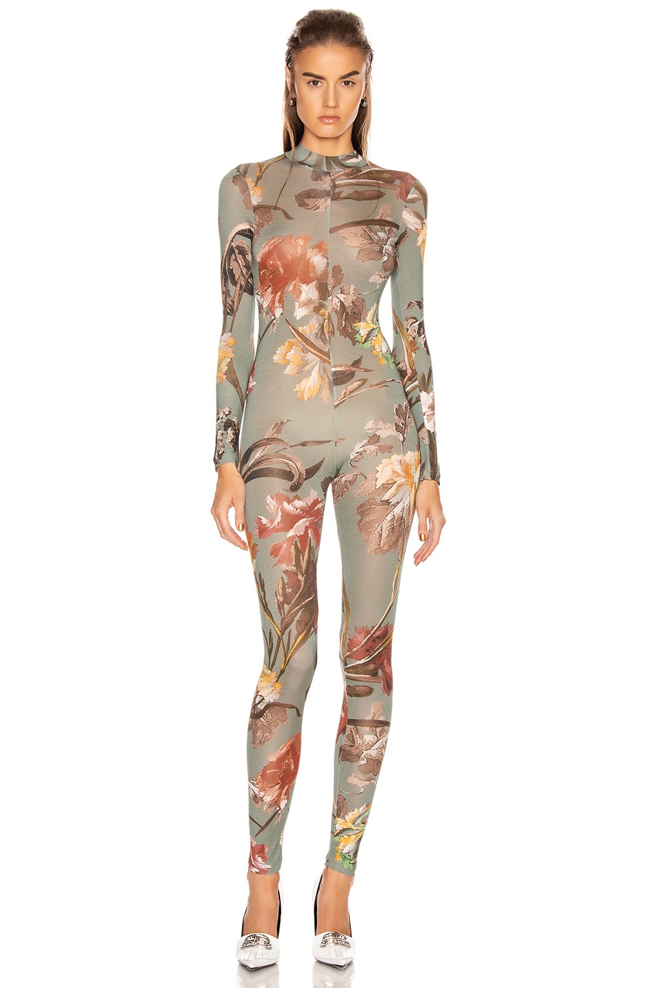 Image 1 of OFF-WHITE Floral Bodysuit in Light Green All Over