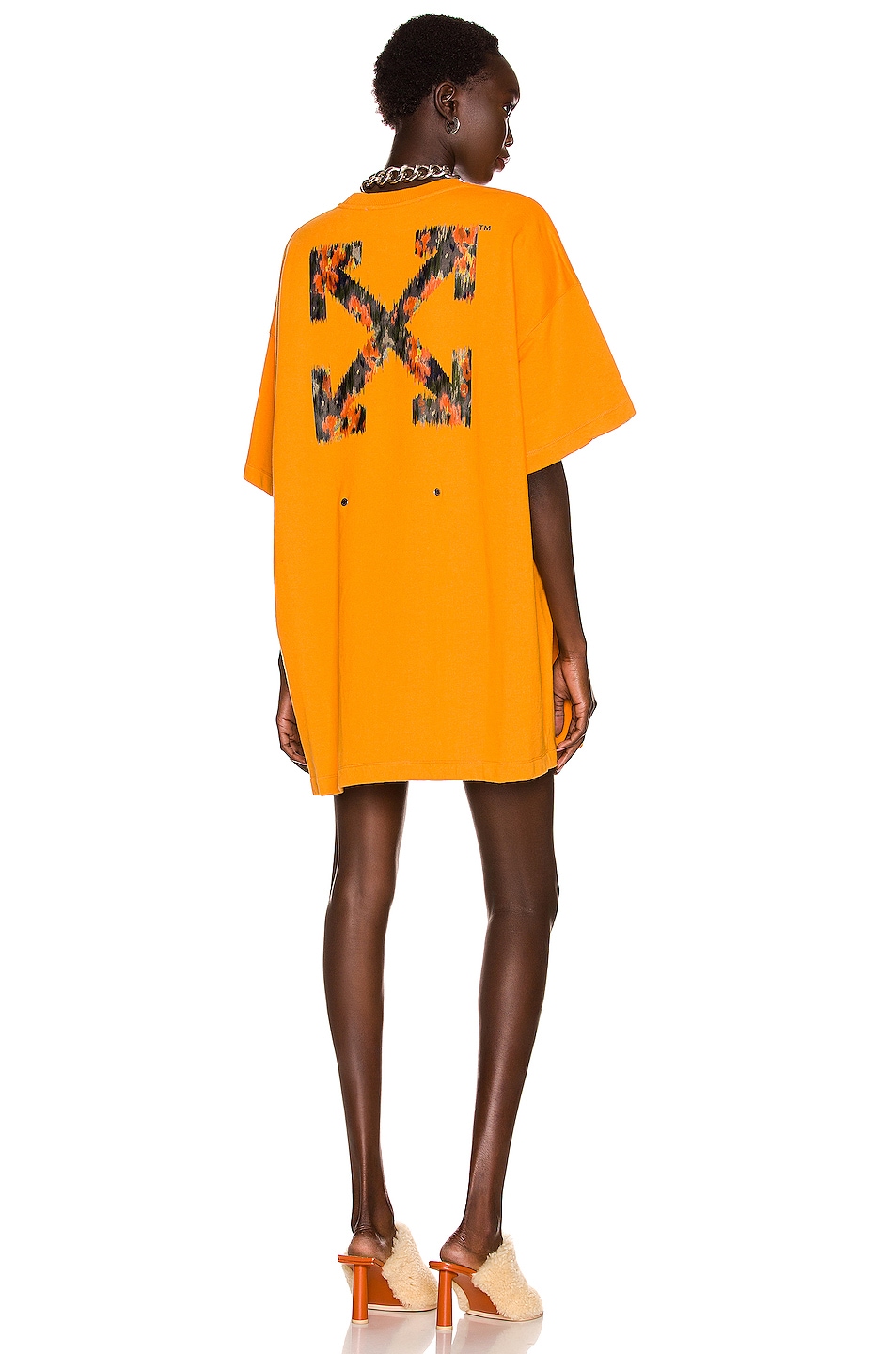 Image 1 of OFF-WHITE Arrows Snap T-Shirt Dress in Orange Multi