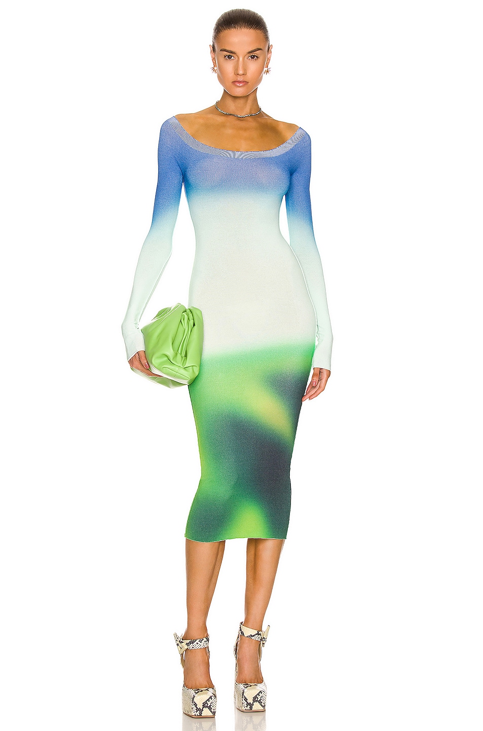 Image 1 of OFF-WHITE Blurred Seamless Knit Midi Dress in Green & Blue