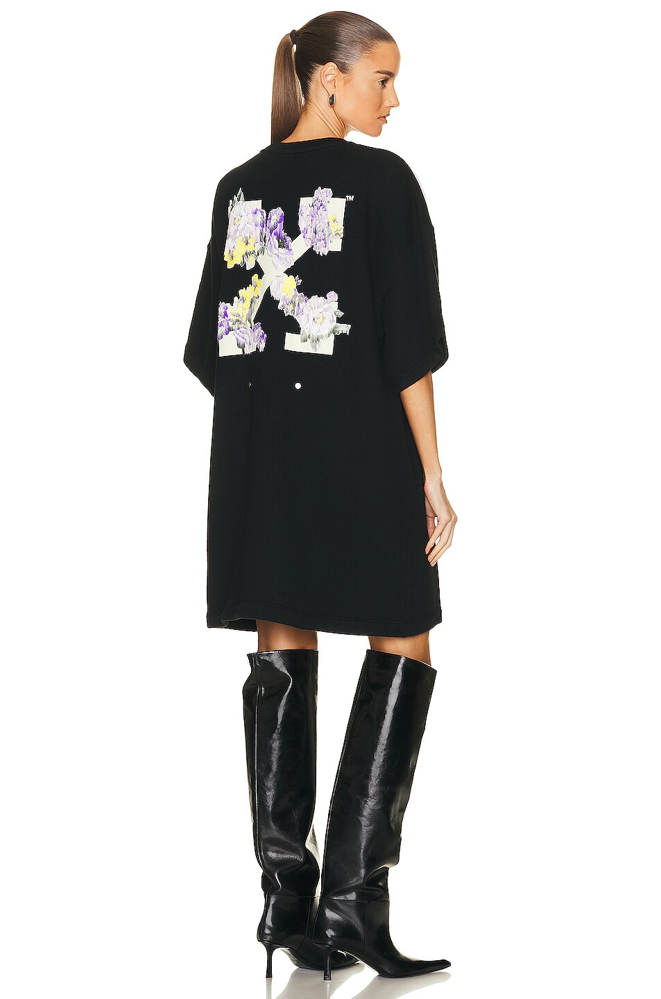 Image 1 of OFF-WHITE Flower Arrow Snap Tee Dress in Black Multi