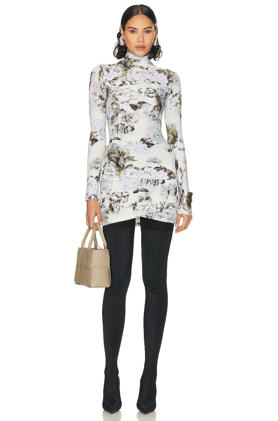 Image 1 of OFF-WHITE Second Skin Twist Long Sleeve Dress in Grey Multi