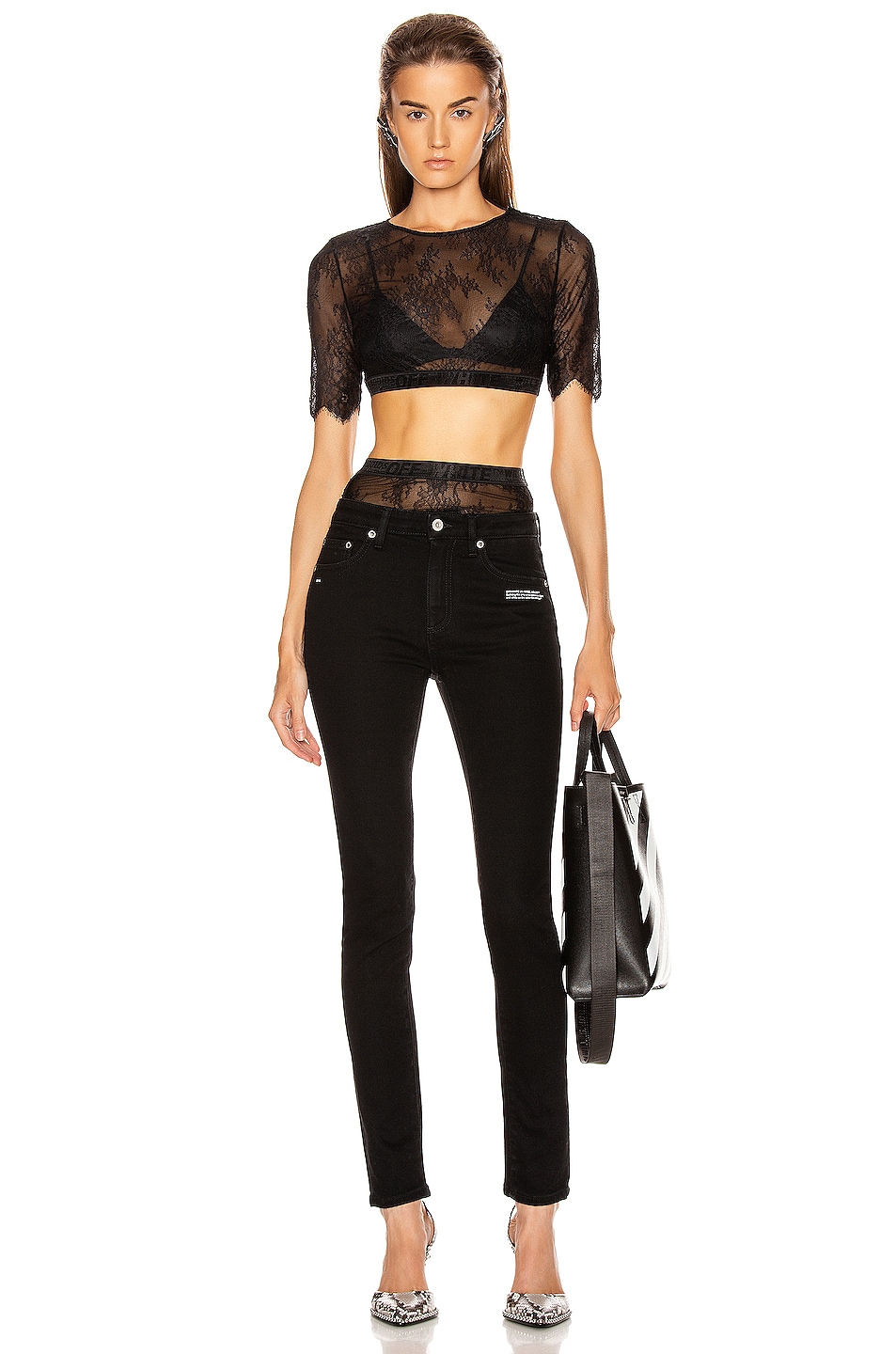 Image 1 of OFF-WHITE Lace Cropped Set in Black