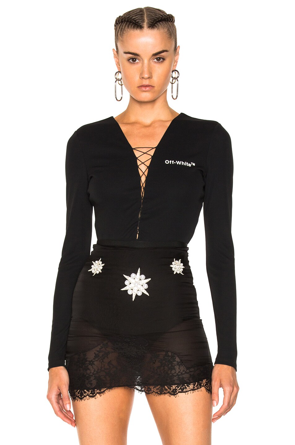 Image 1 of OFF-WHITE Lace Up Bodysuit in Black & White