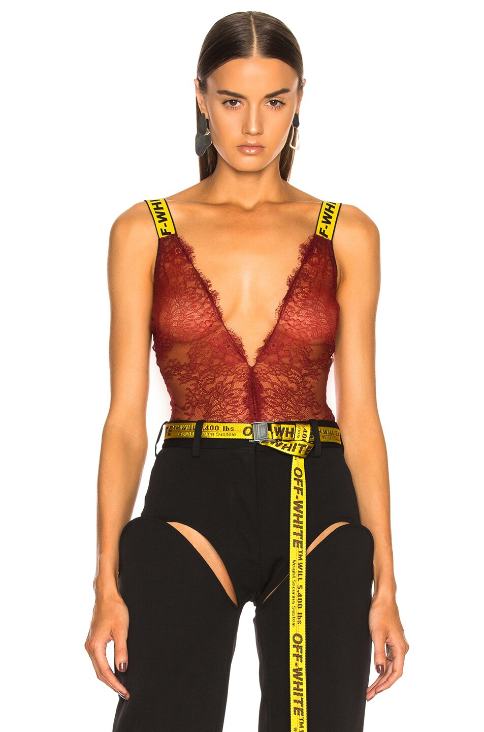 Image 1 of OFF-WHITE Lace One Piece Bodysuit in Red