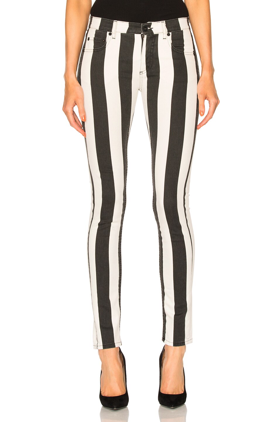 Image 1 of OFF-WHITE Striped Skinny Jeans in Black & White