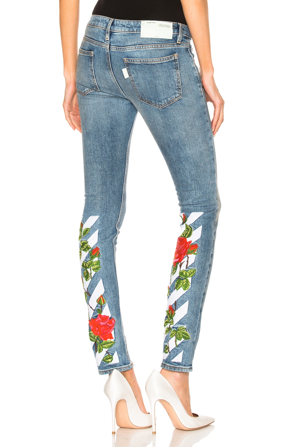 Image 1 of OFF-WHITE Diagonal Roses Skinny 5 Pocket Jeans in Vintage Wash