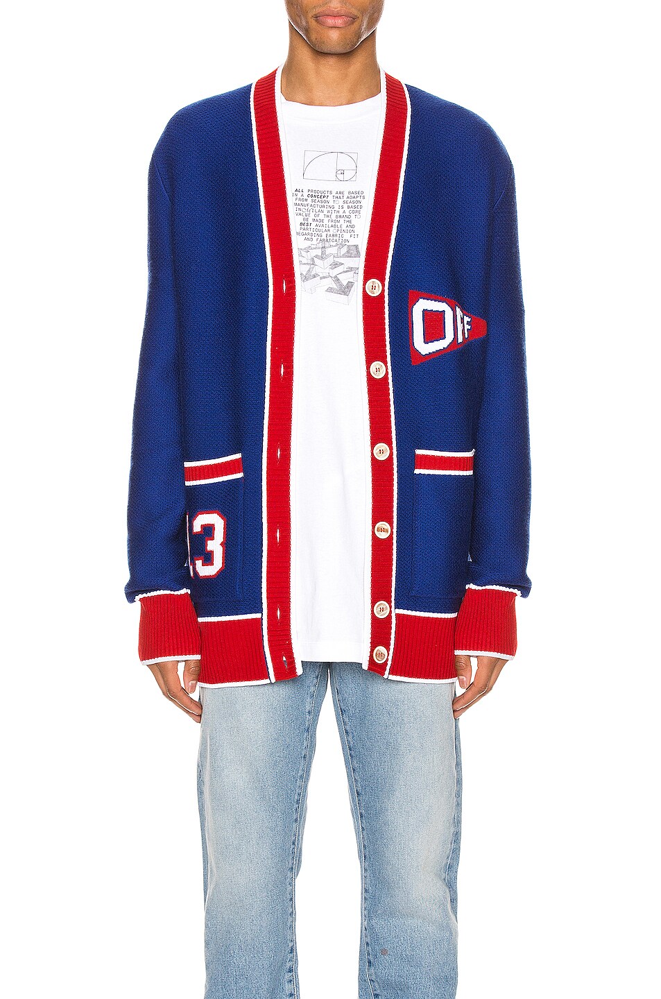 Image 1 of OFF-WHITE Flag Cardigan in Blue & Red