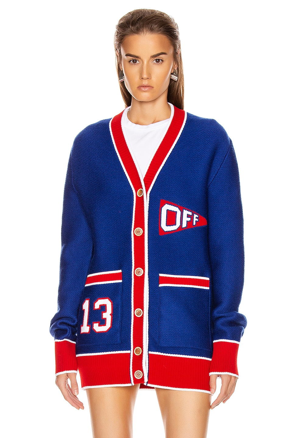 Image 1 of OFF-WHITE Flag Cardigan in Blue & Red