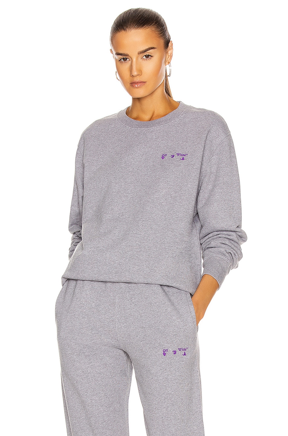 Image 1 of OFF-WHITE Logo Regular Crewneck Sweatshirt in Light Grey & Violet