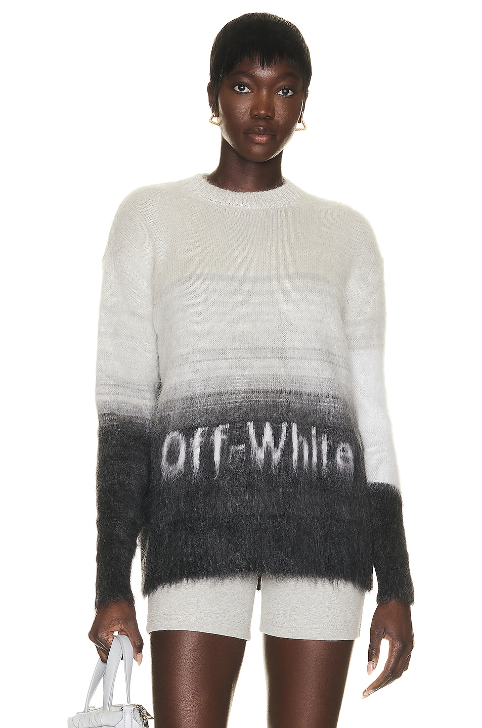 Image 1 of OFF-WHITE Helvetica Logo Crewneck Sweater in Black & White