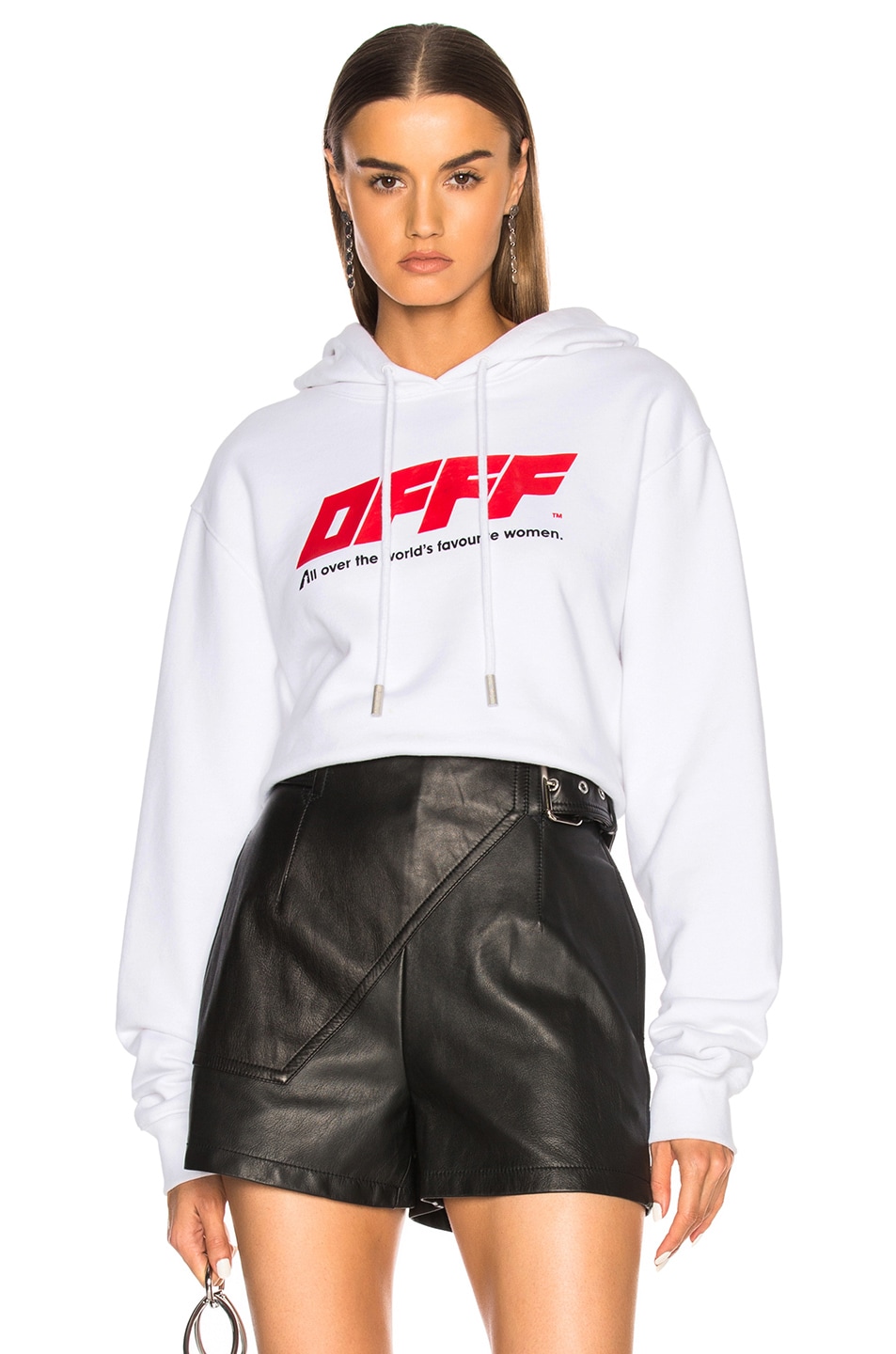 Image 1 of OFF-WHITE Cropped Hoodie in White & Red