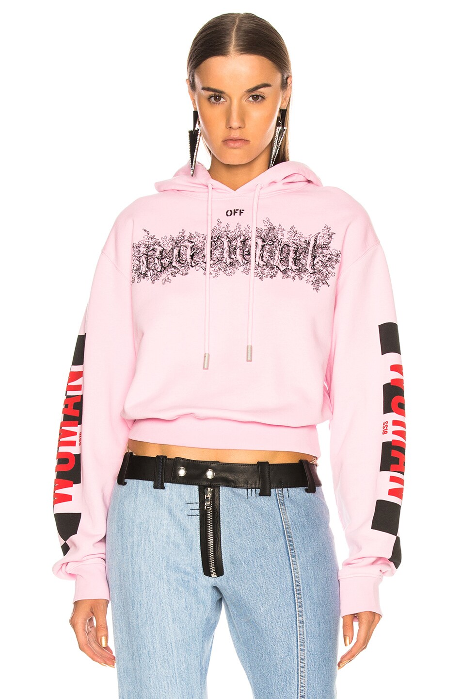 Image 1 of OFF-WHITE Taxi Cropped Hoodie in Pink & Black