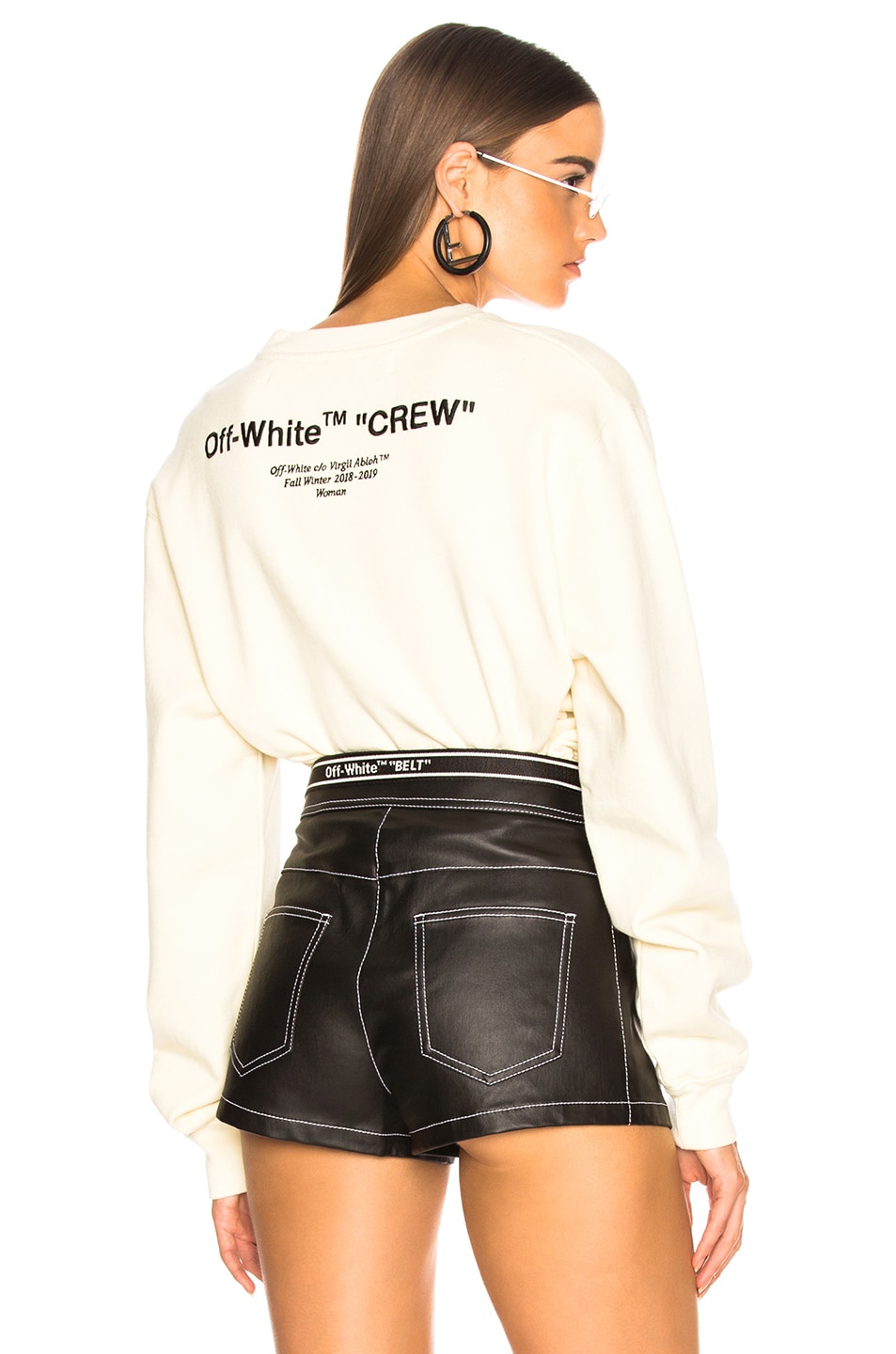 Image 1 of OFF-WHITE Quotes Crop Crewneck in White & Black