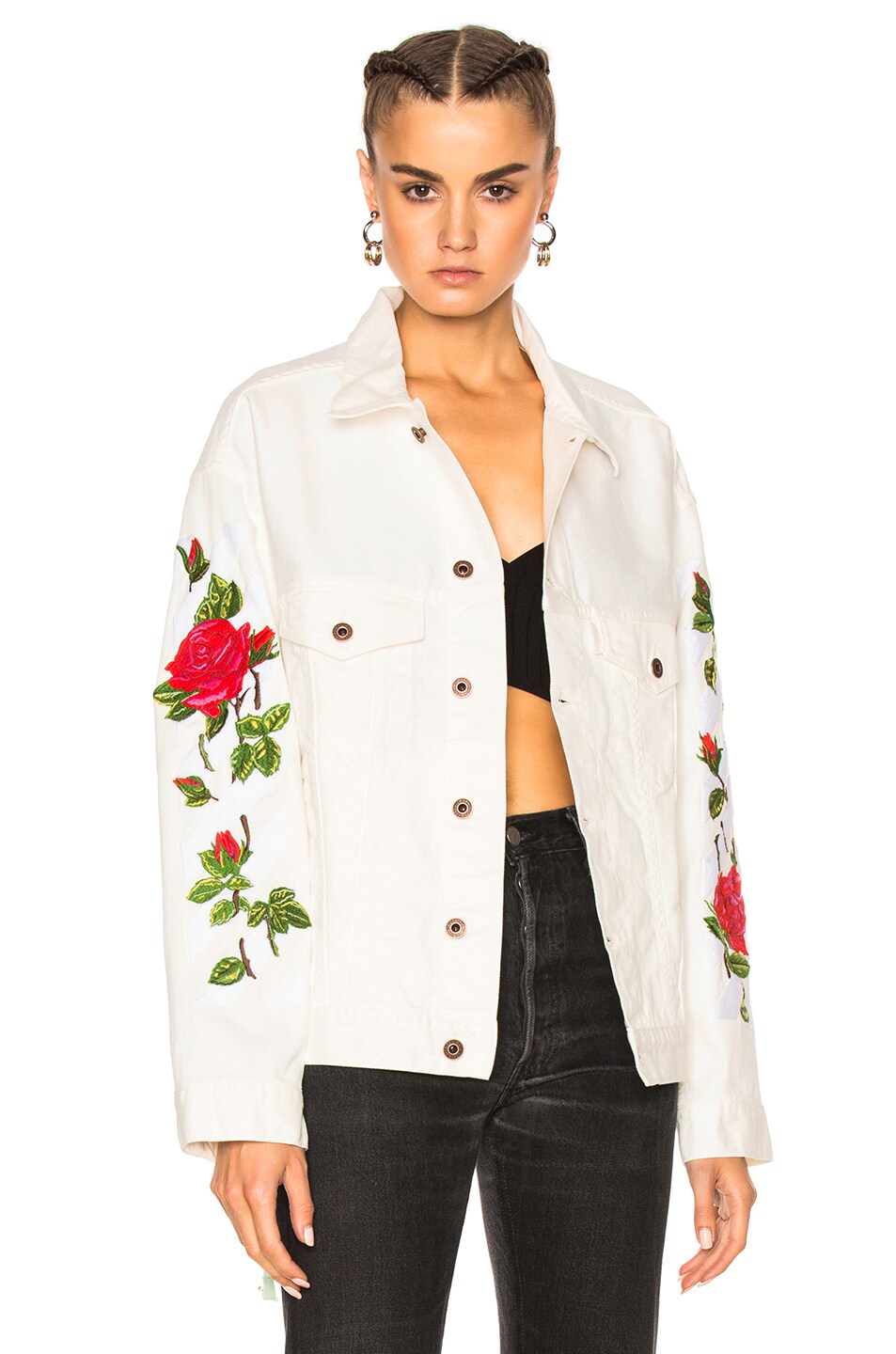 Image 1 of OFF-WHITE Diagonal Roses Denim Jacket in White