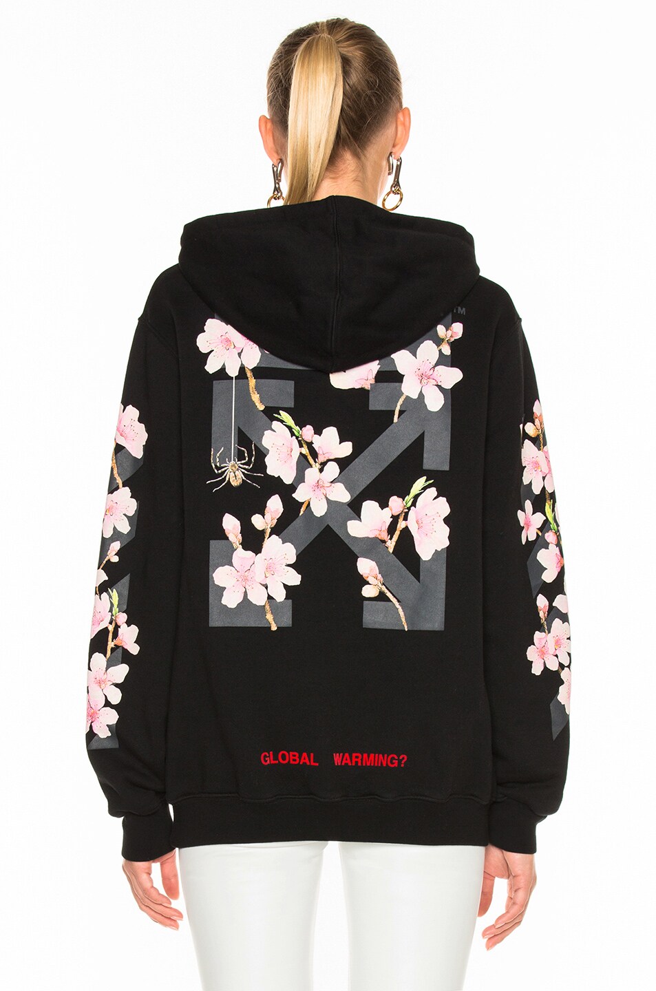 OFF-WHITE Cherry Blossom Diagonal Hoodie in Black Multi | FWRD