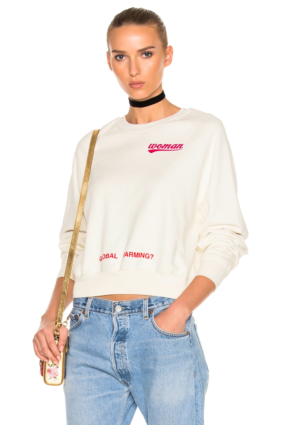 Image 1 of OFF-WHITE Watercolor Rose Cropped Sweatshirt in White Multi