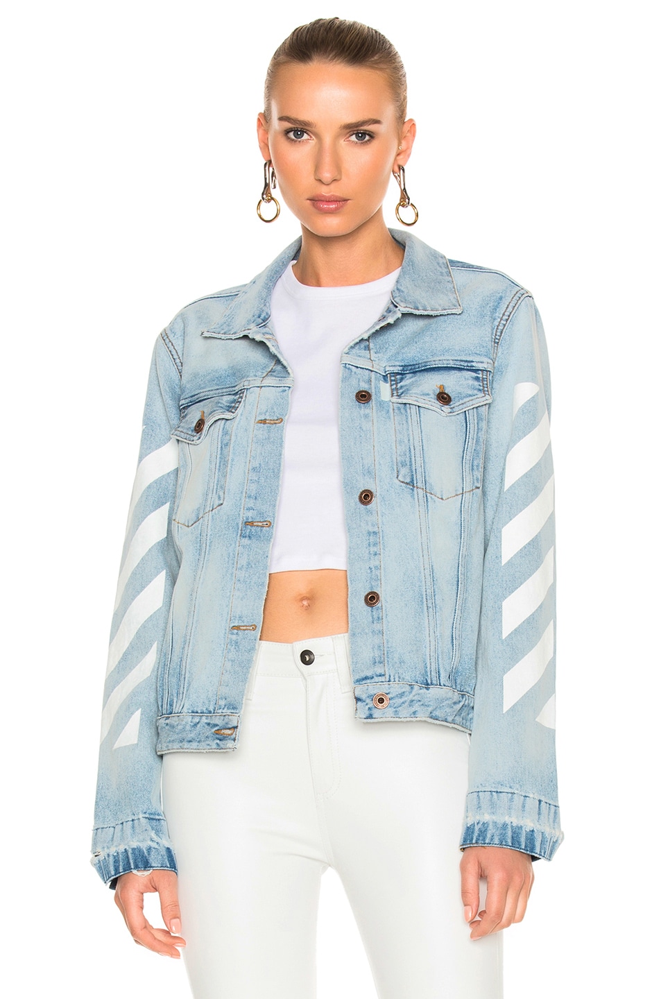 Image 1 of OFF-WHITE Diagonal Sleeve Denim Jacket in Bleach White