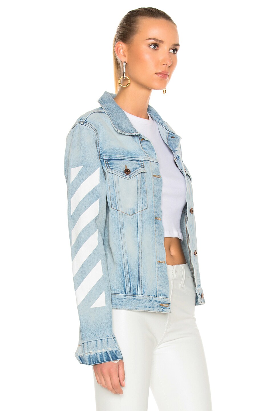 OFF-WHITE Diagonal Sleeve Denim Jacket, Bleach White | ModeSens