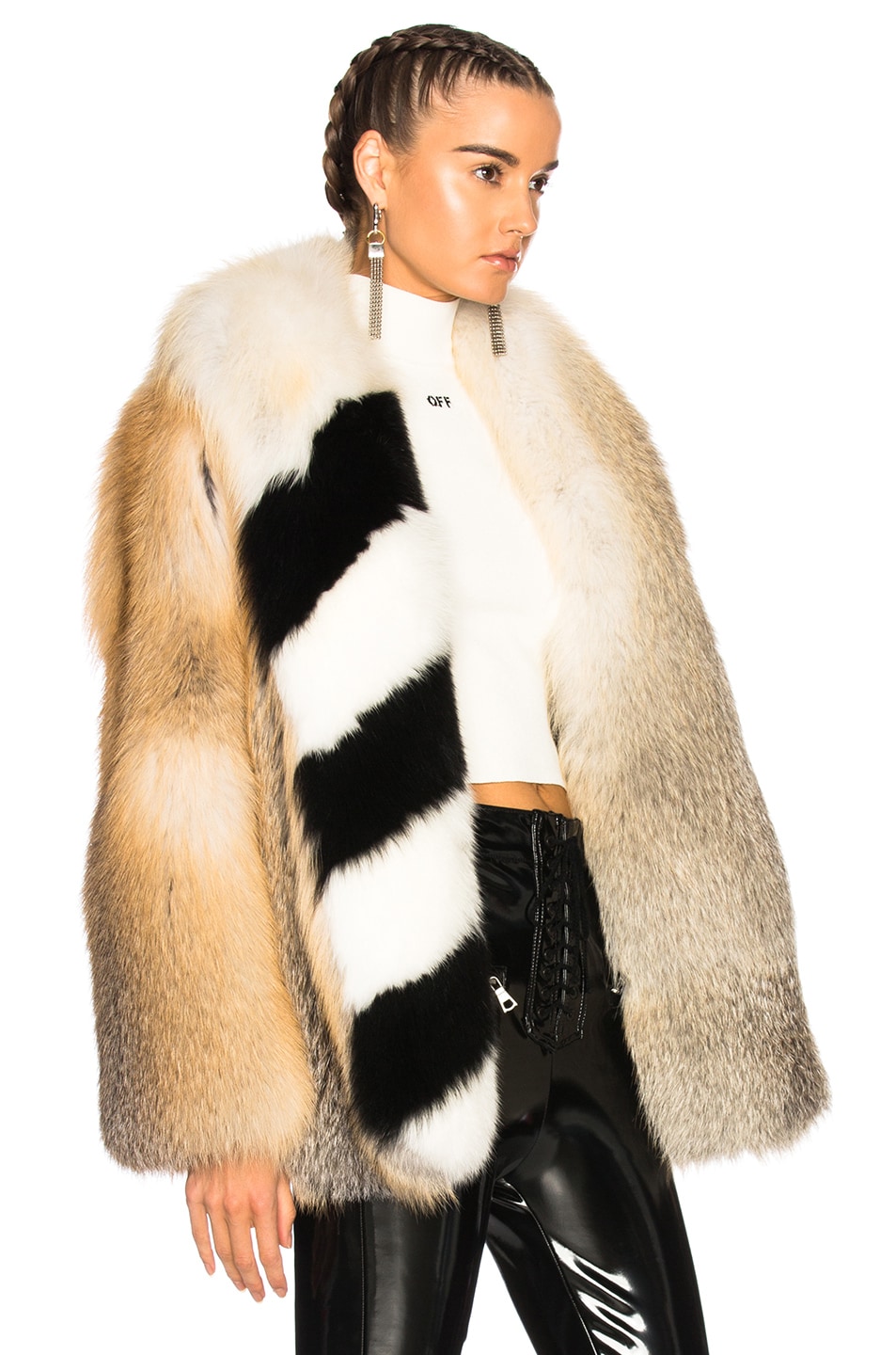 OFF-WHITE Fox Fur Coat with Stole in Beige | FWRD
