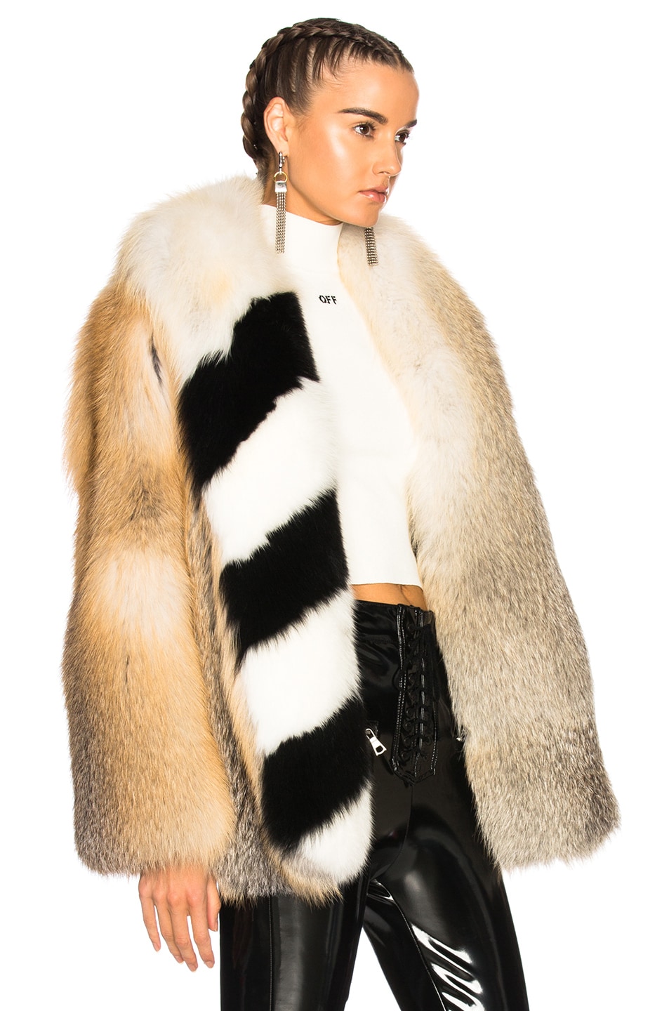 OFFWHITE Fox Fur Coat with Stole in Beige FWRD
