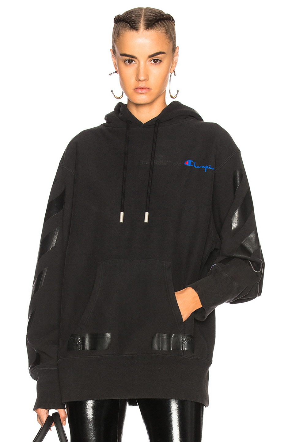 Image 1 of OFF-WHITE Champion Hoodie in Black & Black