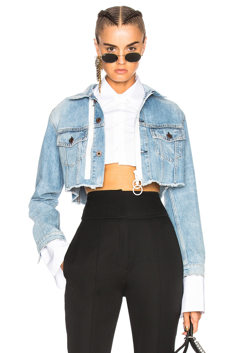 Image 1 of OFF-WHITE Cropped Denim Jacket in Medium Tea Wash