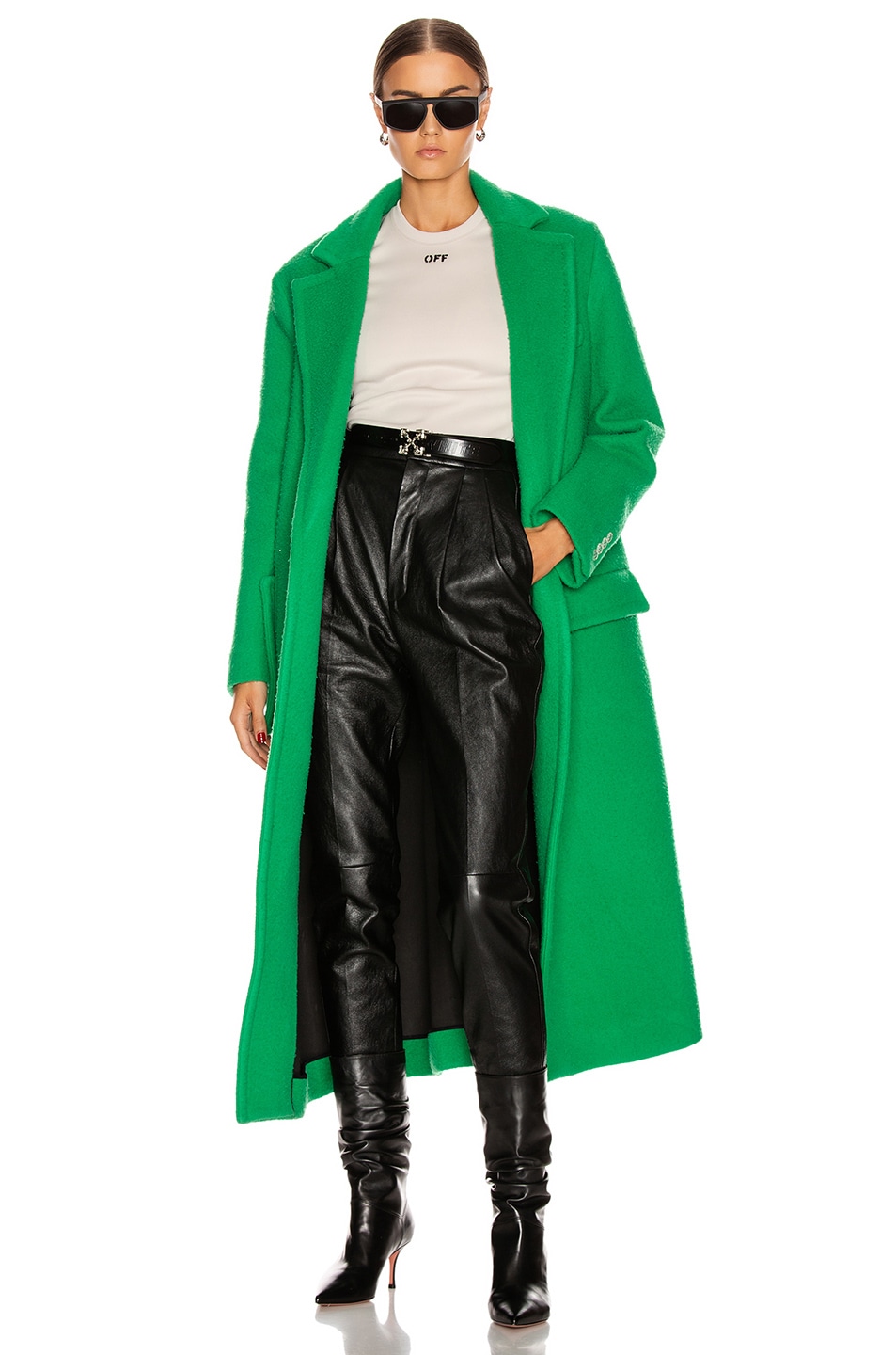 Image 1 of OFF-WHITE Curly Two Layer Belt Coat in Green