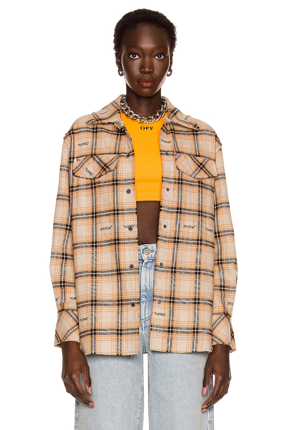 Image 1 of OFF-WHITE Check Shirt Jacket in Beige & Black