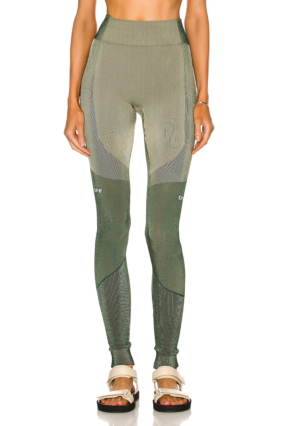 Image 1 of OFF-WHITE Shiny Seamless Leggings in Green