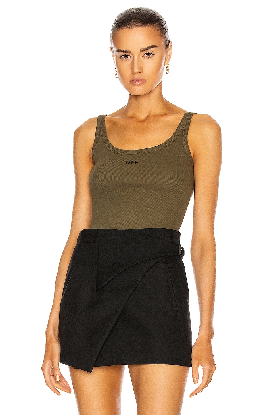 Image 1 of OFF-WHITE Rib Tank Top in Military & White