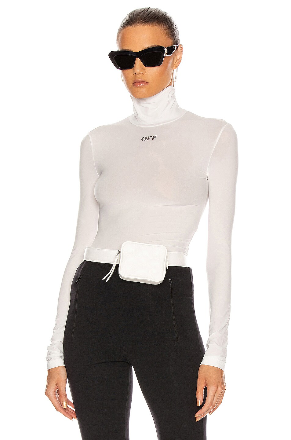 Image 1 of OFF-WHITE High Neck Long Sleeve Top in White & Black