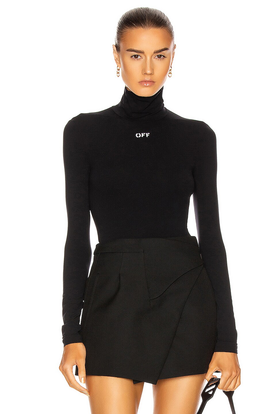 Image 1 of OFF-WHITE High Neck Long Sleeve Top in Black & White