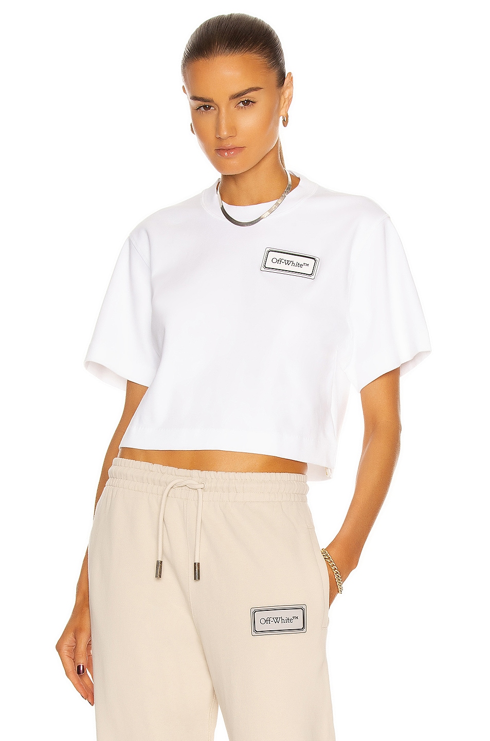Image 1 of OFF-WHITE Logo Patch Cropped Tee in White & Black
