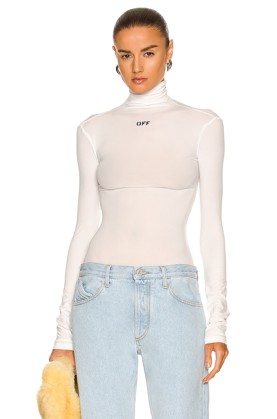 Image 1 of OFF-WHITE Long Sleeve Second Skin Turtleneck in White & Black