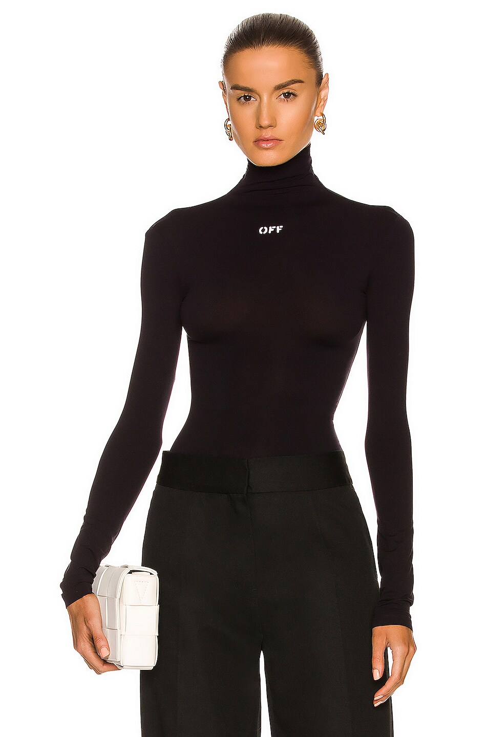 Image 1 of OFF-WHITE Long Sleeve Second Skin Turtleneck in Black & White