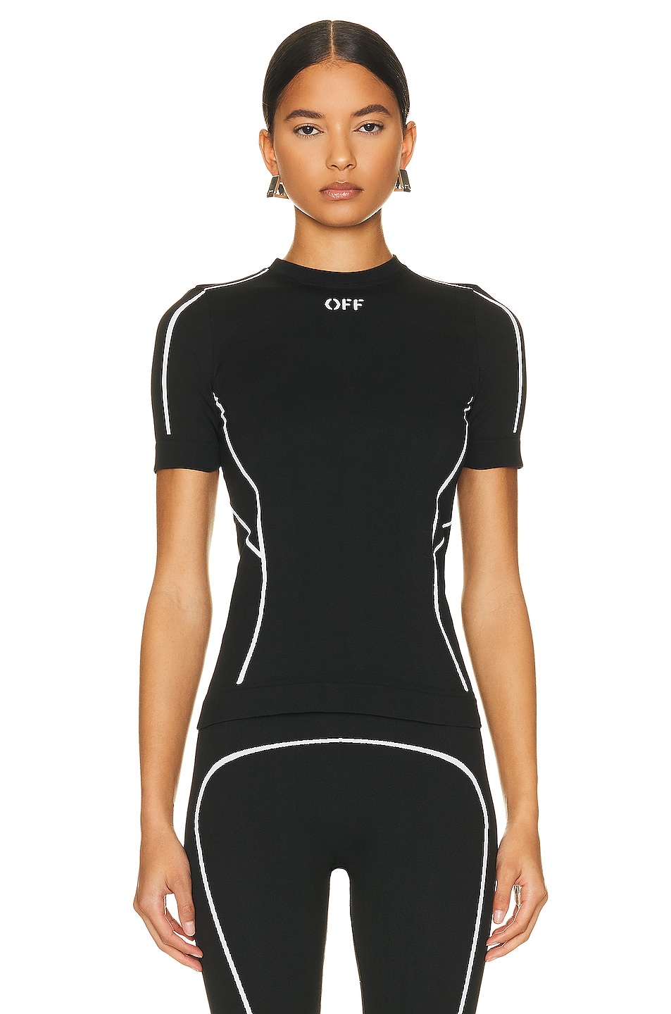Image 1 of OFF-WHITE Athleisure Off Stamp Seamless T-Shirt in Black & White