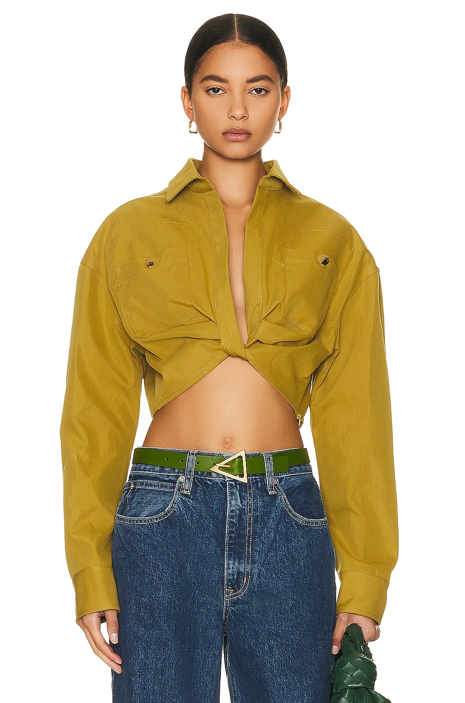 Image 1 of OFF-WHITE Twist Cargo Crop Shirt in Forest Green