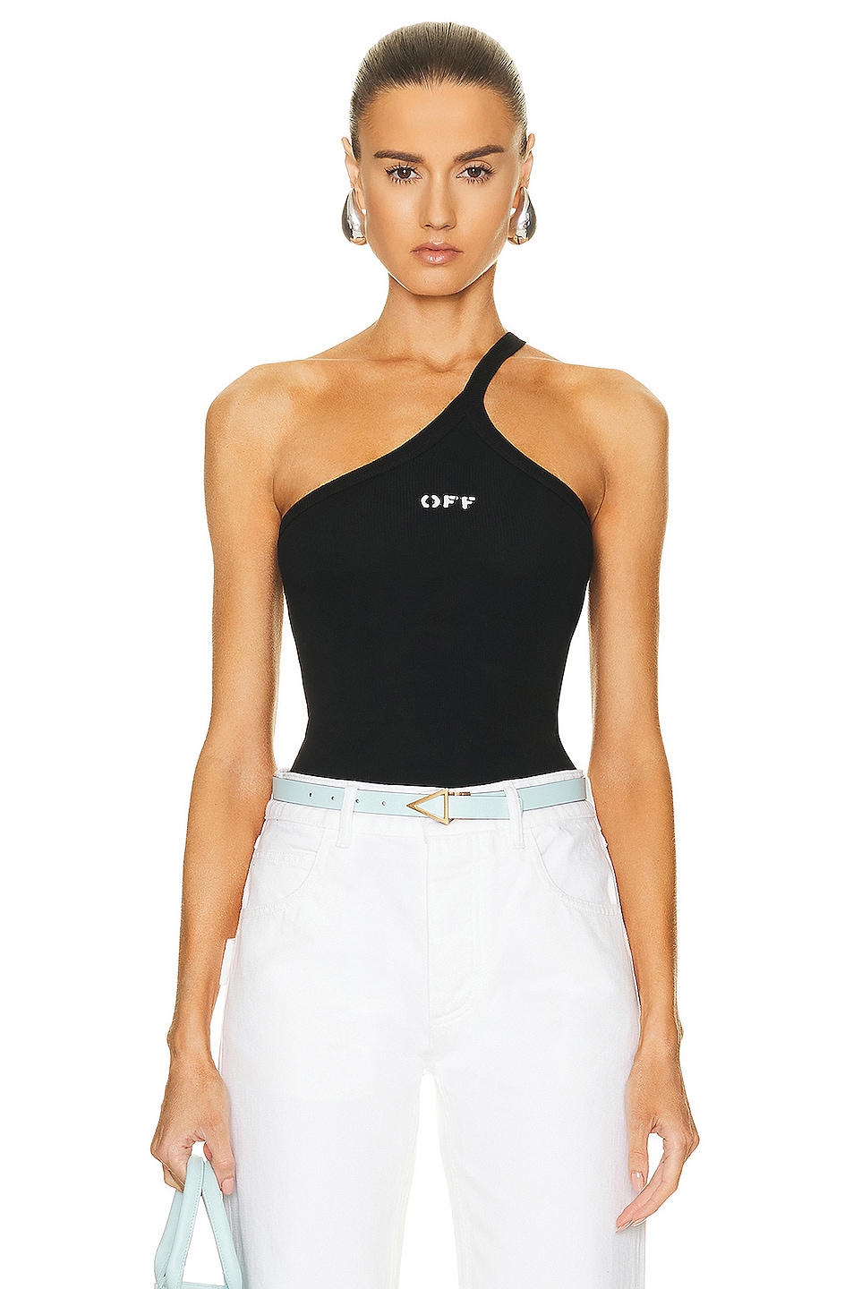 Image 1 of OFF-WHITE Off Stamp Rib Asymmetric Tank Top in Black & White