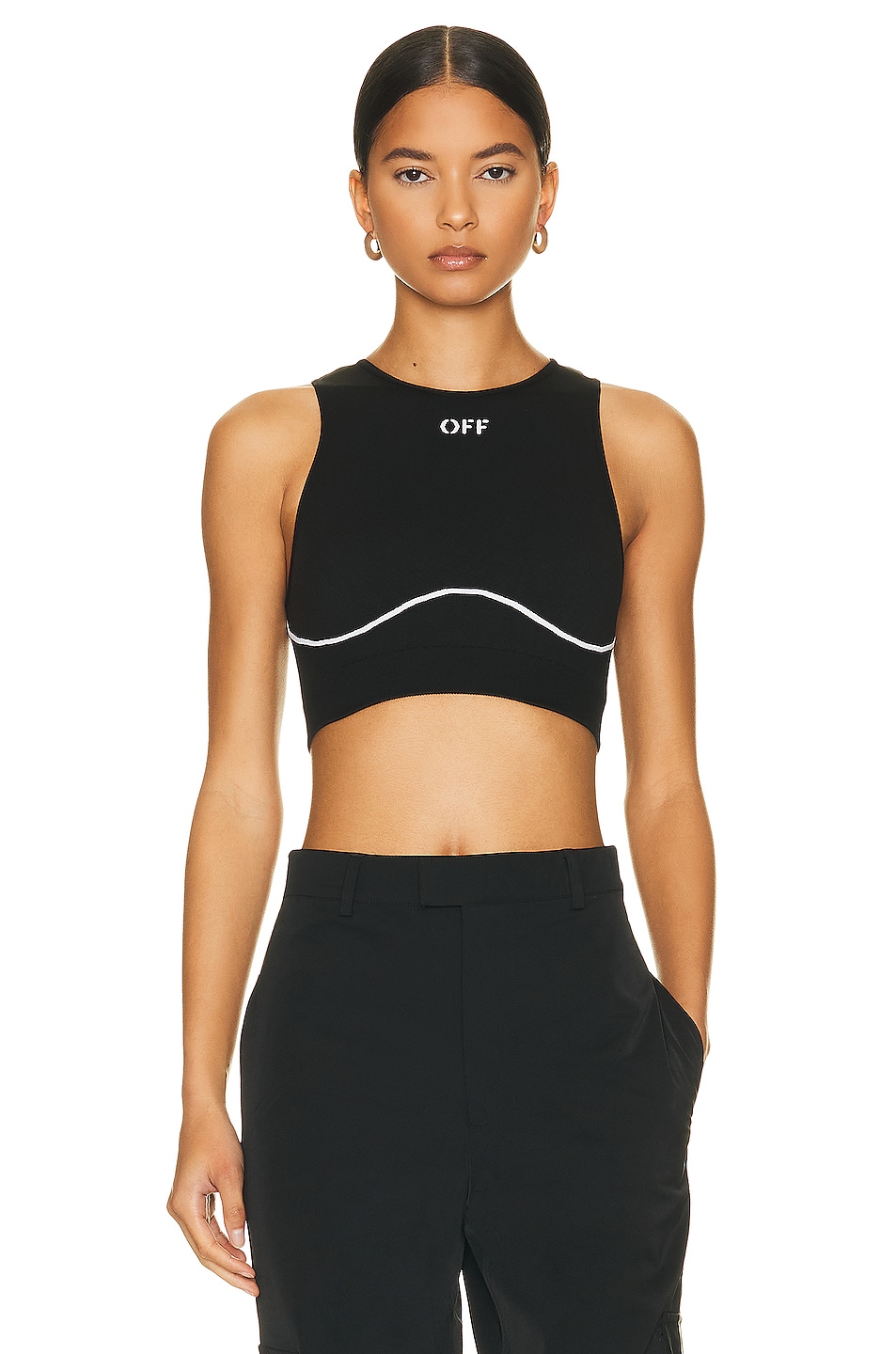 Image 1 of OFF-WHITE Athleisure Off Stamp Seamless Bra Top in Black & White