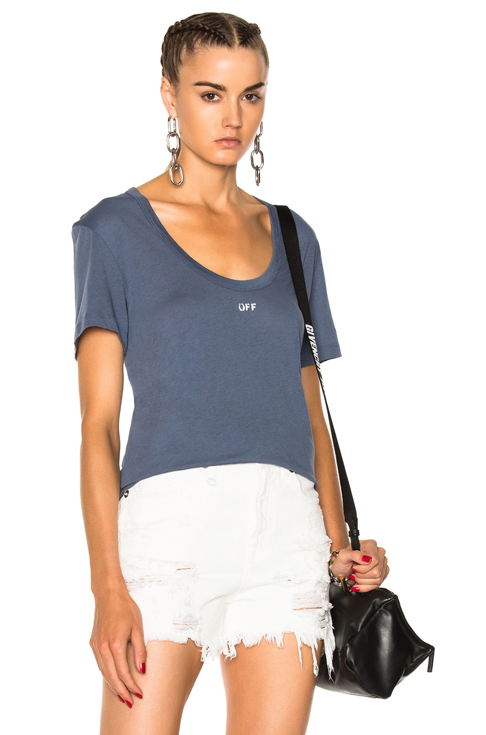 Image 1 of OFF-WHITE for FWRD Basic Scoop Tee in Blue & White
