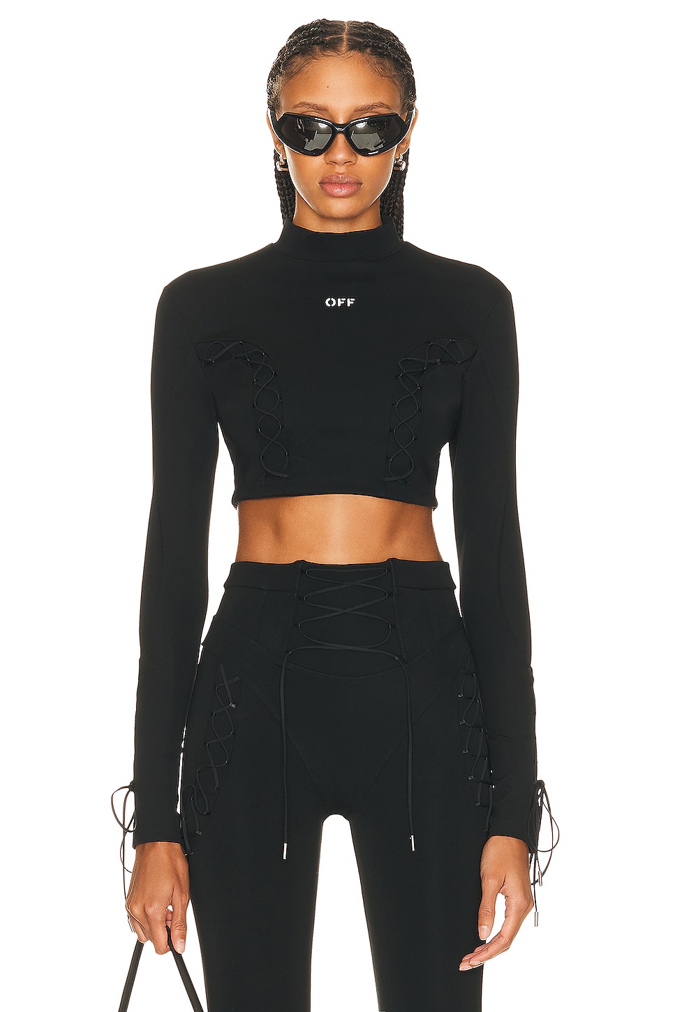 Image 1 of OFF-WHITE Long Sleeve Crop Top in Black