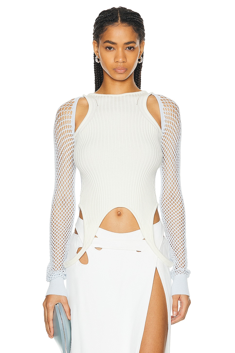 Image 1 of OFF-WHITE Racerback Long Sleeve Top in Arctic Ice & White