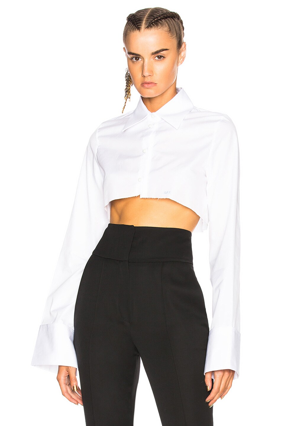 Image 1 of OFF-WHITE Half Crop Shirt in White & Light Blue