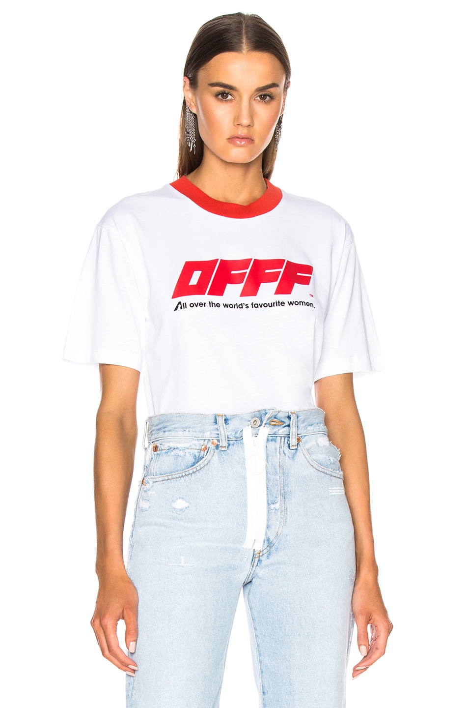 Image 1 of OFF-WHITE Oversize Tee in White & Red