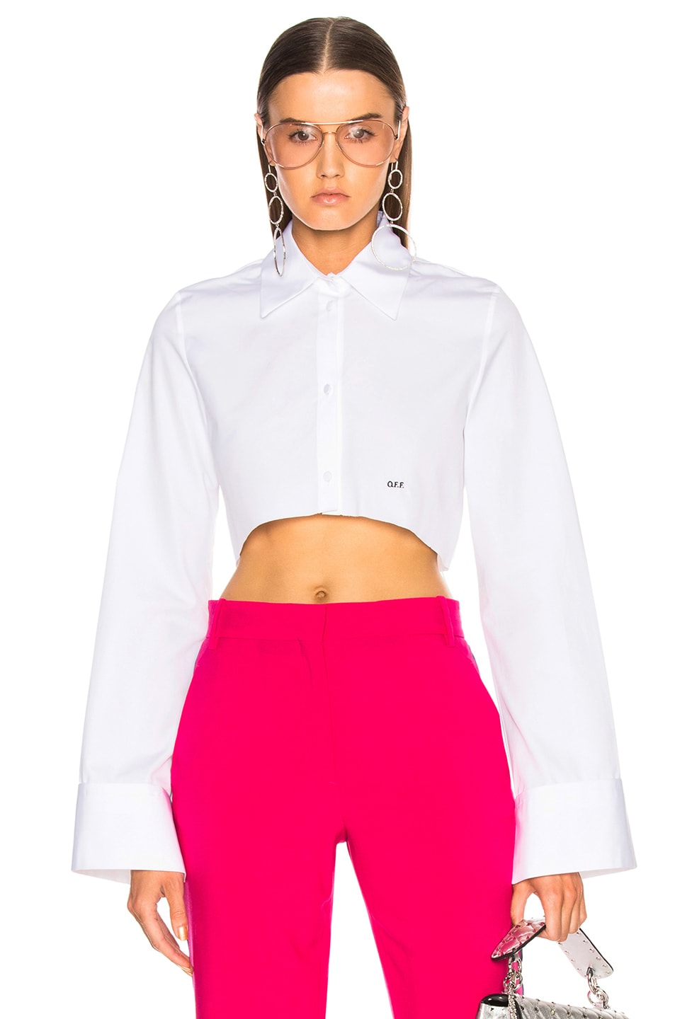 Image 1 of OFF-WHITE Cropped Shirt in White & Black