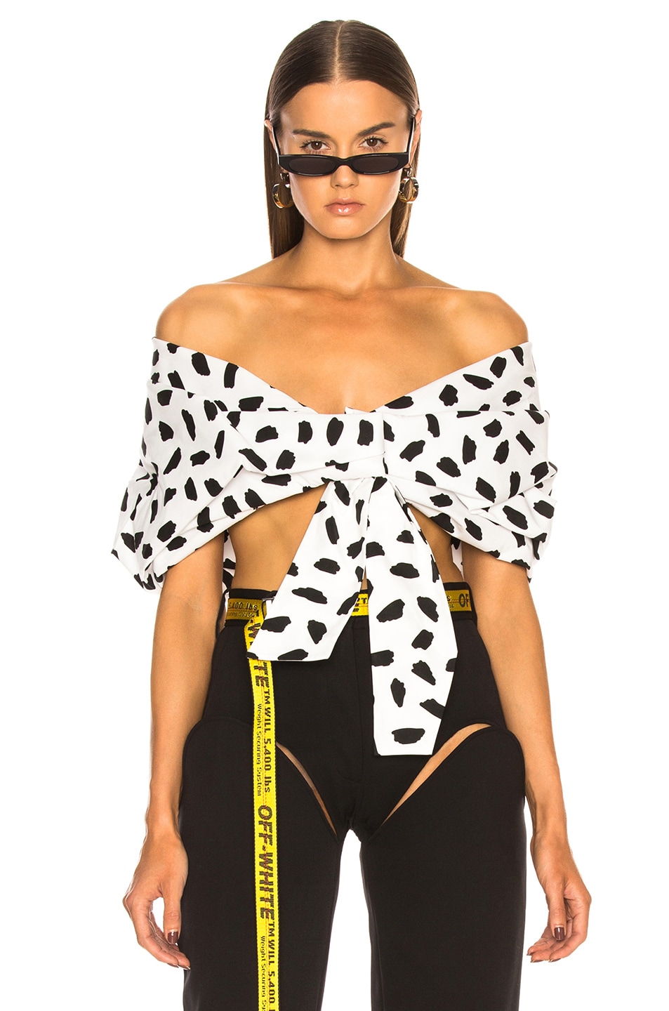 Image 1 of OFF-WHITE Oversize Off the Shoulder Crop Top in Black & White