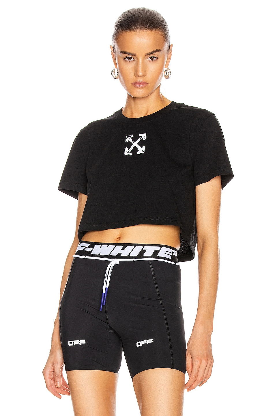 Image 1 of OFF-WHITE Spray Arrow Crop Casual Tee in Black & White