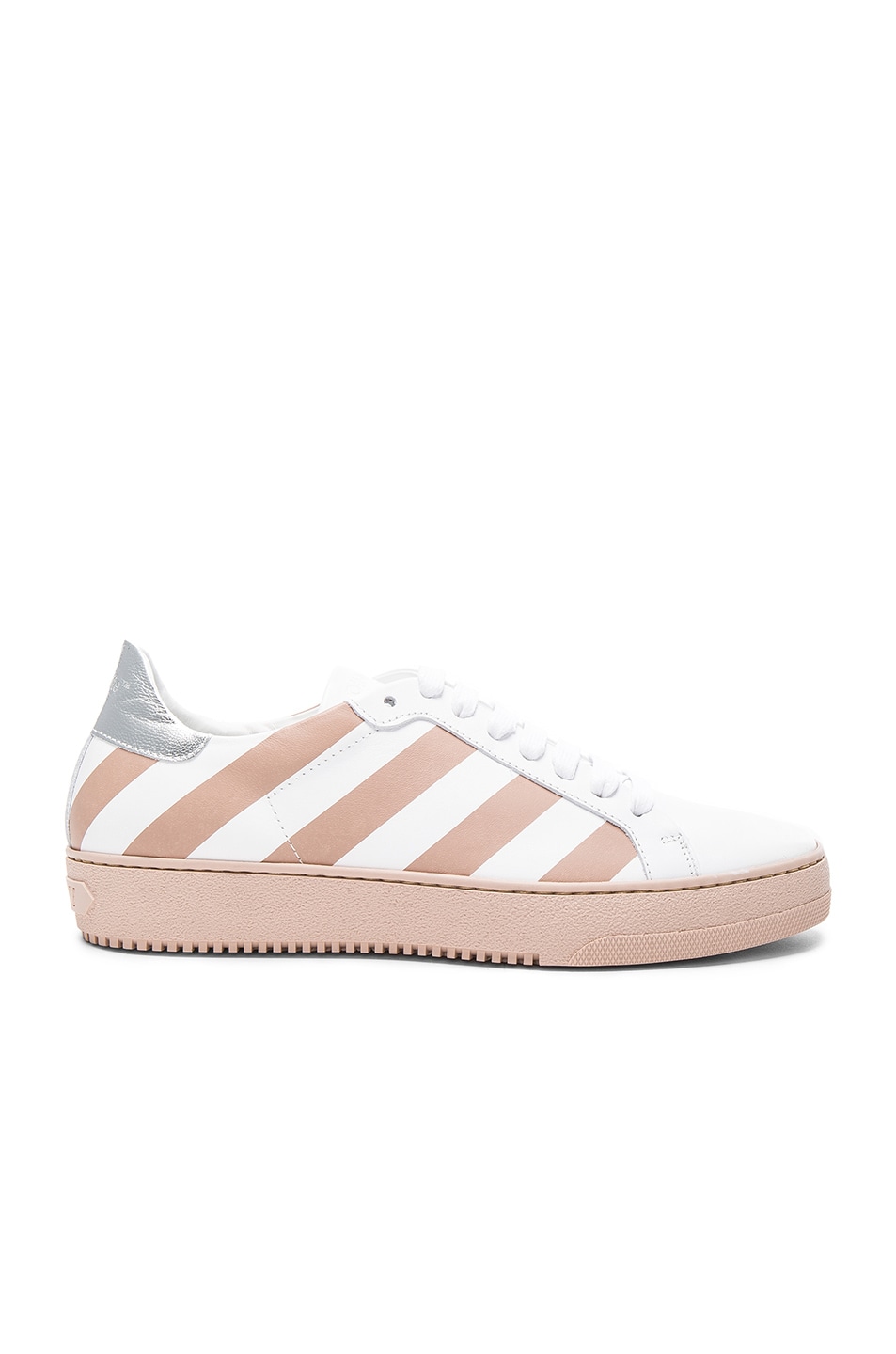 Image 1 of OFF-WHITE Classic Diagonals Leather Sneakers in Pink & White