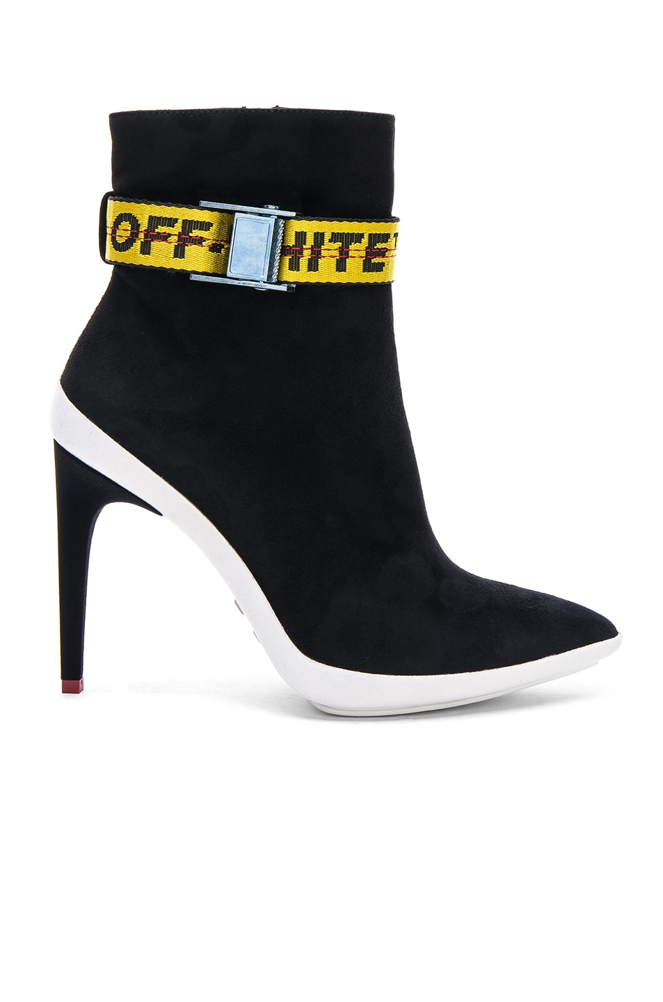 OFF-WHITE Ankle Strap Suede Boots in Black & Yellow | FWRD